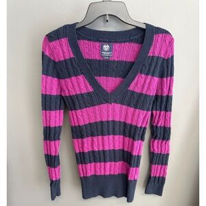 VTG American Eagle Outfitters Sweater Sz L Purple Cable Knit V Neck Y2K Bella
